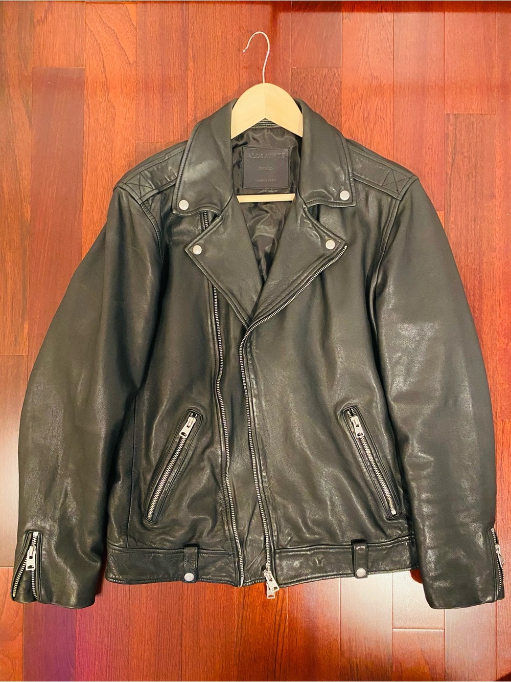 AllSaints Men’ Black Leather Bomber Jacket! $625 MSRP!